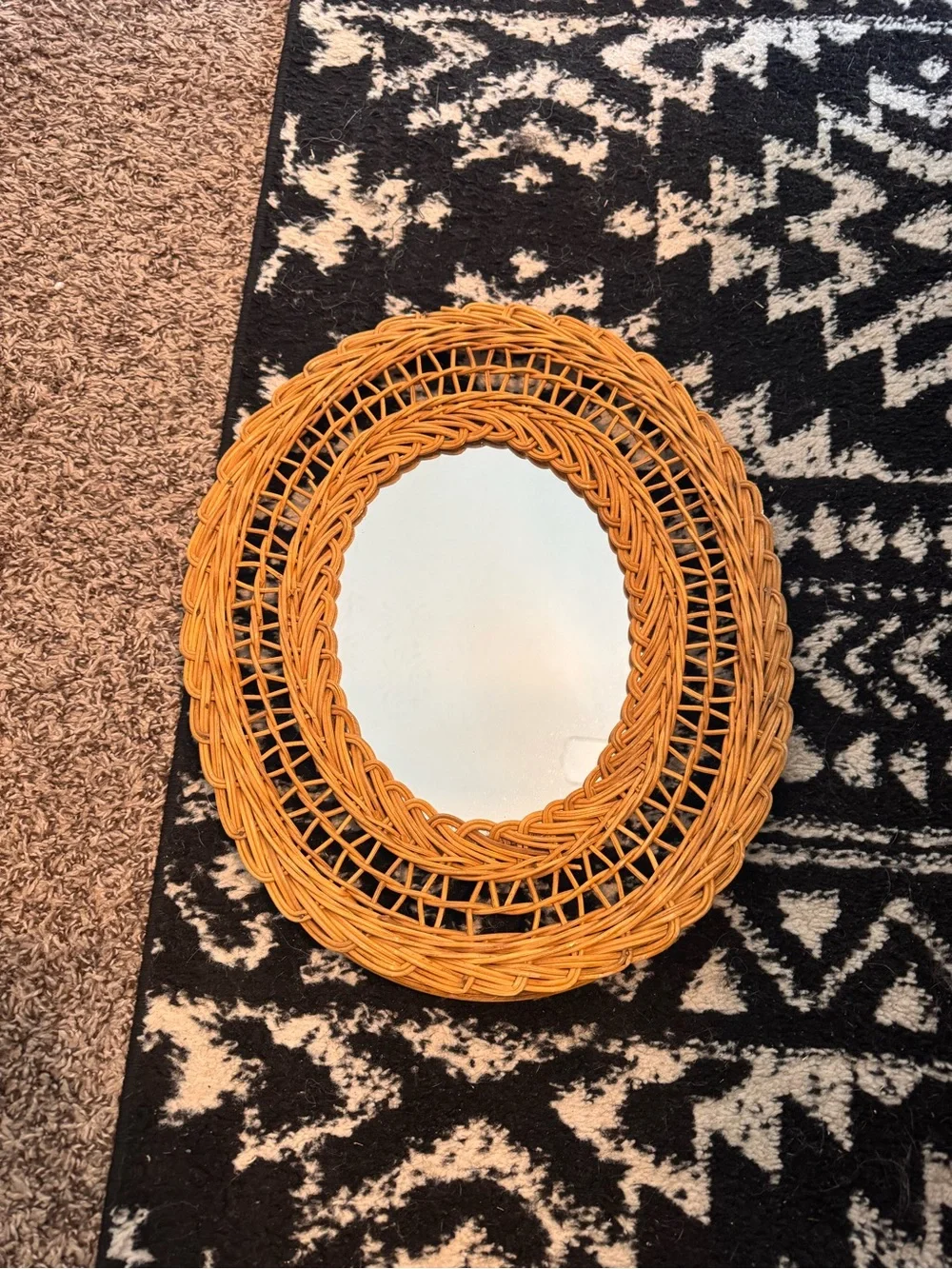 Vintage Woven Oval Wall Mirror - Tan